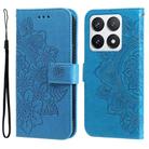 For Xiaomi 14T Pro Seven-petal Flowers Embossing Leather Phone Case(Blue) - 1