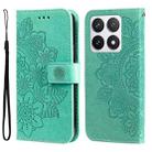 For Xiaomi 14T Pro Seven-petal Flowers Embossing Leather Phone Case(Green) - 1