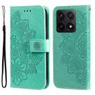 For Xiaomi 14T Seven-petal Flowers Embossing Leather Phone Case(Green) - 1