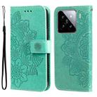 For Xiaomi 15 Seven-petal Flowers Embossing Leather Phone Case(Green) - 1