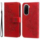 For Xiaomi Poco M7 4G 169mm Seven-petal Flowers Embossing Leather Phone Case(Red) - 1