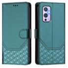 For OnePlus 9 Honeycomb Embossing RFID Leather Phone Case(Peacock Green) - 2