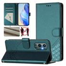 For OnePlus 9 Pro Honeycomb Embossing RFID Leather Phone Case(Peacock Green) - 1