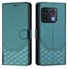 For OnePlus 10 Pro 5G Honeycomb Embossing RFID Leather Phone Case(Peacock Green) - 2