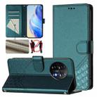 For OnePlus 11 Honeycomb Embossing RFID Leather Phone Case(Peacock Green) - 1