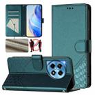 For OnePlus 12 5G Global Honeycomb Embossing RFID Leather Phone Case(Peacock Green) - 1