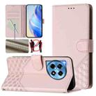 For OnePlus 12R 5G Global Honeycomb Embossing RFID Leather Phone Case(Pink) - 1