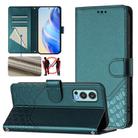 For OnePlus Nord 2 Honeycomb Embossing RFID Leather Phone Case(Peacock Green) - 1