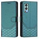 For OnePlus Nord 2 Honeycomb Embossing RFID Leather Phone Case(Peacock Green) - 2