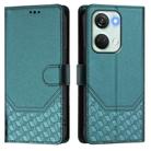 For OnePlus Nord 3 / Ace 2V Honeycomb Embossing RFID Leather Phone Case(Peacock Green) - 2