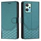 For OnePlus Nord CE 2 Lite / Nord 2 Lite Honeycomb Embossing RFID Leather Phone Case(Peacock Green) - 2