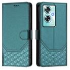 For OnePlus Nord N30 SE 5G Honeycomb Embossing RFID Leather Phone Case(Peacock Green) - 2