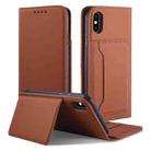 For iPhone X / XS Strong Magnetism Shockproof Horizontal Flip Liquid Feel Leather Case with Holder & Card Slots & Wallet(Brown) - 1