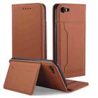 For iPhone SE 2022 / SE 2020 / 8 / 7 Strong Magnetism Shockproof Horizontal Flip Liquid Feel Leather Case with Holder & Card Slots & Wallet(Brown) - 1