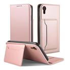 For iPhone XR Strong Magnetism Shockproof Horizontal Flip Liquid Feel Leather Case with Holder & Card Slots & Wallet(Rose Gold) - 1