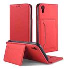 For iPhone XR Strong Magnetism Shockproof Horizontal Flip Liquid Feel Leather Case with Holder & Card Slots & Wallet(Red) - 1