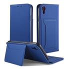 For iPhone XR Strong Magnetism Shockproof Horizontal Flip Liquid Feel Leather Case with Holder & Card Slots & Wallet(Blue) - 1