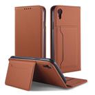 For iPhone XR Strong Magnetism Shockproof Horizontal Flip Liquid Feel Leather Case with Holder & Card Slots & Wallet(Brown) - 1