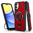 For Samsung Galaxy A15 Ring Holder Carbon Fiber PC Hybrid TPU Phone Case(Red) - 1