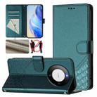 For Huawei Mate 60 Pro / Mate 60 Pro+ Honeycomb Embossing RFID Leather Phone Case(Peacock Green) - 1