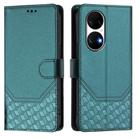 For Huawei P50 Honeycomb Embossing RFID Leather Phone Case(Peacock Green) - 2