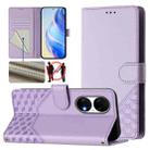 For Huawei P50 Honeycomb Embossing RFID Leather Phone Case(Light Purple) - 1