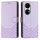 For Huawei P50 Honeycomb Embossing RFID Leather Phone Case(Light Purple) - 2