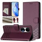 For Huawei P50 Honeycomb Embossing RFID Leather Phone Case(Violet) - 1