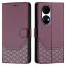 For Huawei P50 Honeycomb Embossing RFID Leather Phone Case(Violet) - 2