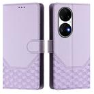 For Huawei P50 Pro Honeycomb Embossing RFID Leather Phone Case(Light Purple) - 2