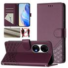 For Huawei P50 Pro Honeycomb Embossing RFID Leather Phone Case(Violet) - 1