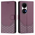 For Huawei P50 Pro Honeycomb Embossing RFID Leather Phone Case(Violet) - 2