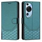 For Huawei P60 Art Honeycomb Embossing RFID Leather Phone Case(Peacock Green) - 2