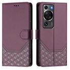 For Huawei P60 / P60 Pro Honeycomb Embossing RFID Leather Phone Case(Violet) - 2