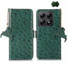 For Xiaomi 14T Ostrich Pattern Genuine Leather RFID Phone Case(Green) - 1