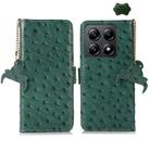 For Xiaomi 14T Pro Ostrich Pattern Genuine Leather RFID Phone Case(Green) - 1