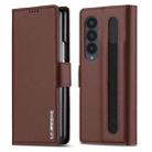 For Samsung Galaxy Z Fold4 LC.IMEEKE L1 Series Frosted Fine Texture PU Phone Case with Pen Slot, Pen Not Included(Brown) - 1