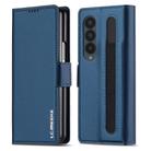 For Samsung Galaxy Z Fold4 LC.IMEEKE L1 Series Frosted Fine Texture PU Phone Case with Pen Slot, Pen Not Included(Blue) - 1