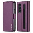 For Samsung Galaxy Z Fold4 LC.IMEEKE L1 Series Frosted Fine Texture PU Phone Case with Pen Slot, Pen Not Included(Purple) - 1