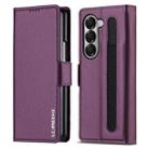 For Samsung Galaxy Z Fold5 LC.IMEEKE L1 Series Frosted Fine Texture PU Phone Case with Pen Slot, Pen Not Included(Purple) - 1