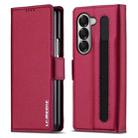 For Samsung Galaxy Z Fold5 LC.IMEEKE L1 Series Frosted Fine Texture PU Phone Case with Pen Slot, Pen Not Included(Red) - 1