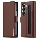 For Samsung Galaxy Z Fold6 LC.IMEEKE L1 Series Frosted Fine Texture PU Phone Case with Pen Slot, Pen Not Included(Brown) - 1