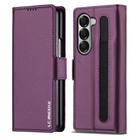 For Samsung Galaxy Z Fold6 LC.IMEEKE L1 Series Frosted Fine Texture PU Phone Case with Pen Slot, Pen Not Included(Purple) - 1