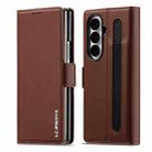 For Samsung Galaxy Z Fold7 5G LC.IMEEKE L1 Series Frosted Fine Texture PU Phone Case with Pen Slot, Pen Not Included(Brown) - 1