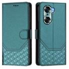 For Honor 60 5G Honeycomb Embossing RFID Leather Phone Case(Peacock Green) - 2