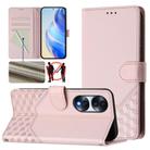 For Honor 70 5G Honeycomb Embossing RFID Leather Phone Case(Pink) - 1