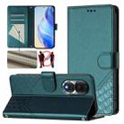 For Honor 80 5G Honeycomb Embossing RFID Leather Phone Case(Peacock Green) - 1