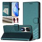 For Honor 90 5G Honeycomb Embossing RFID Leather Phone Case(Peacock Green) - 1