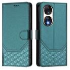 For Honor 90 5G Honeycomb Embossing RFID Leather Phone Case(Peacock Green) - 2