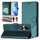 For Honor 90 Pro 5G Honeycomb Embossing RFID Leather Phone Case(Peacock Green) - 1